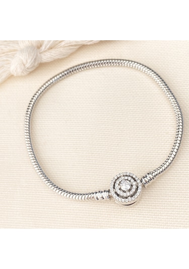 Charm Bileklik Tektaş Model 316 L Paslanmaz Çelik Gümüş