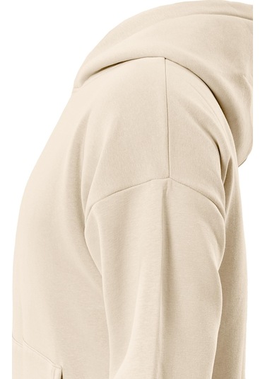 Unisex Theree Love Baskılı Kapüşonlu İçi Yumuşak Polarlı Oversize Sweatshirt - Bej Pembe