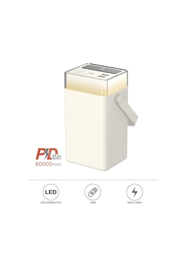 1061 60.000 Mah Type-c Lightning 22,5 W Hızlı Şarj Rgb Led Işıklı Powerbank Siyah Beyaz