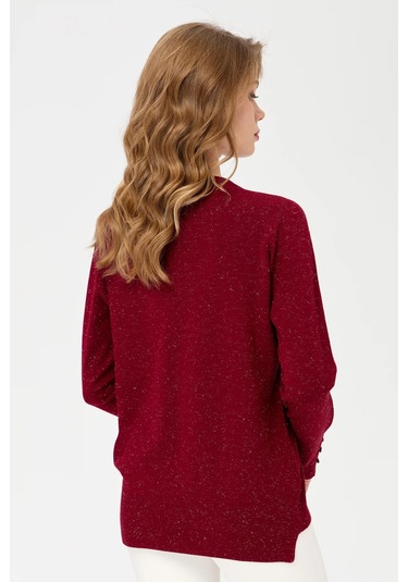 Desen Triko Kadın Sıfır Yaka Önü Kısa Arkası Uzun Bluz 23331 Vişne Çürüğü Vişne Çürüğü