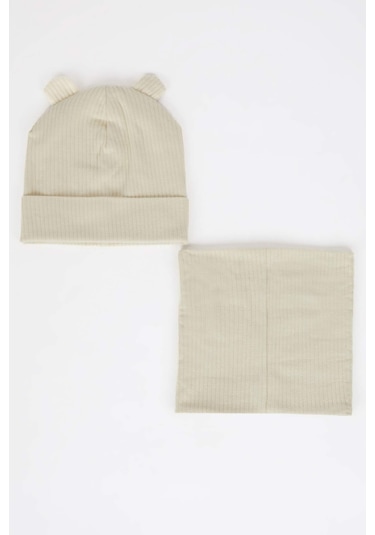 DeFacto Erkek Bebek 2'li Takım Fitilli Kaşkorse Bere Boyunluk C8548A524WNBG305 Bej