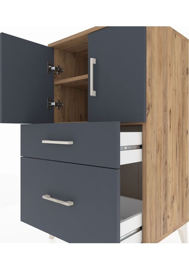 Hyperion Komodin 2 Raflı 2 Çekmeceli 2 Kapaklı 60x44x106 Çam-antrasit Atlas Çam