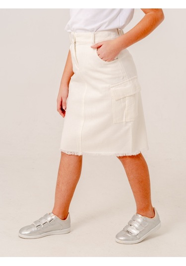 Kız Çocuk Kargo Keten Etek 2959 Beyaz