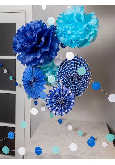 Fiolento Kağıt Süsler: Toplar, Ponponlar, Daireler Ve Işık Zinciri 236182989 MAVİ