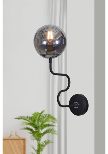 Luzarana Ferro Yatay Krom-siyah Metal Gövde Füme Camlı Tasarım  Aplik