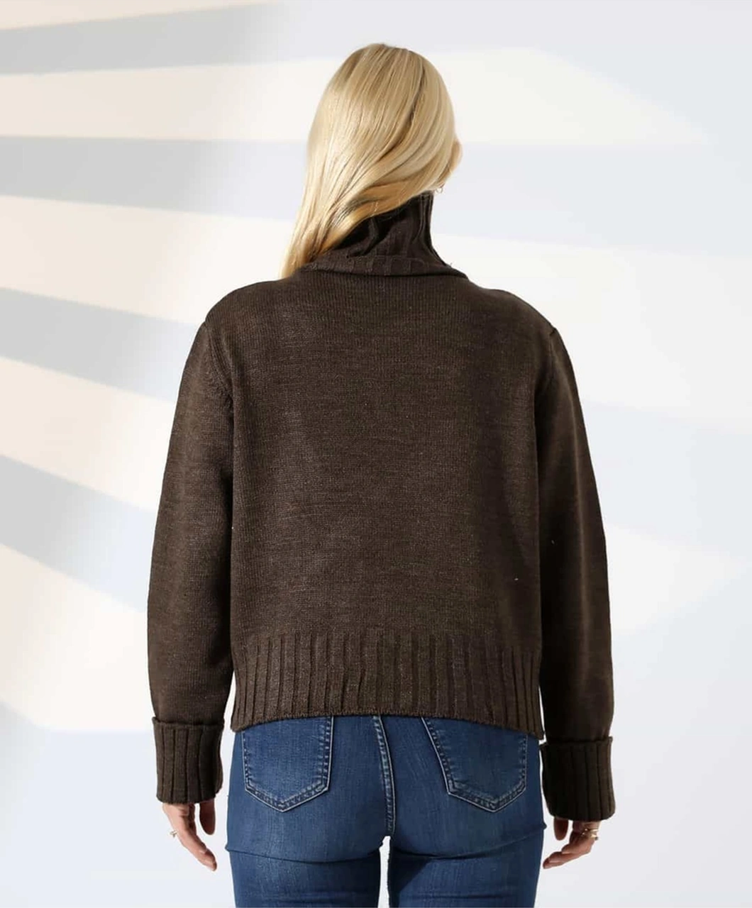 Yüksek Yaka Fermuarlı Triko Kazak Kahverengi