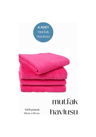 4 Adet Mutfak Havlusu El Yüz Havlusu Fuşya