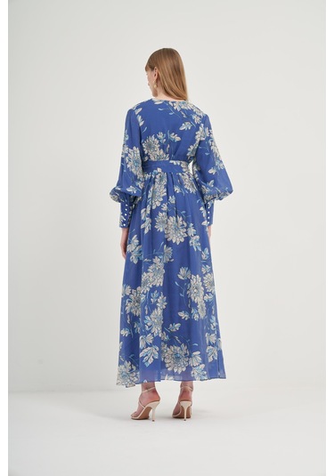 Ftz Kadın Tansel Desenli Elbise İndigo 31057 Indigo