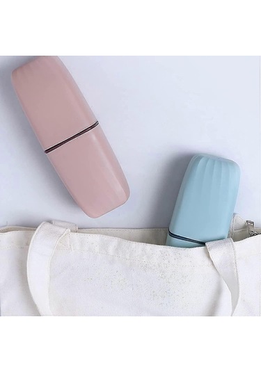 Seyahat Diş Fırçası Kutusu, Taşınabilir Diş Macunu Bardağı Diş Fırçası Düzenleyici, Kamp Yürüyüş Okul Banyo Seyahat Kupa Düzenleyici 2 Parça, Mavi, Pembe