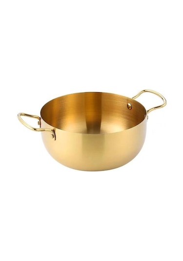 Altın Ramen Erişte Pot Hızlı Isıtma İki Kolları Gıda Sınıfı Paslanmaz Çelik Kore Ramen Erişte 18cm