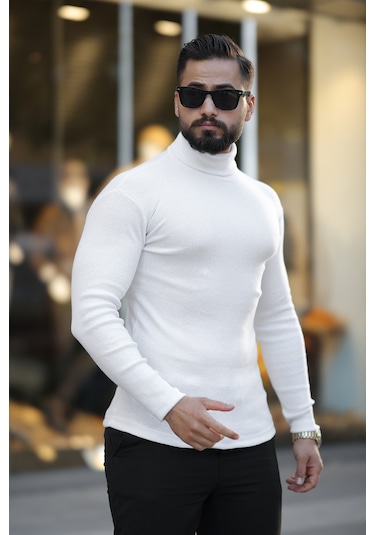 Ribac 3'lü Paket Erkek Boğazlı Balıkçı Triko Kazak Beyaz-siyah-bordo Çok Renkli