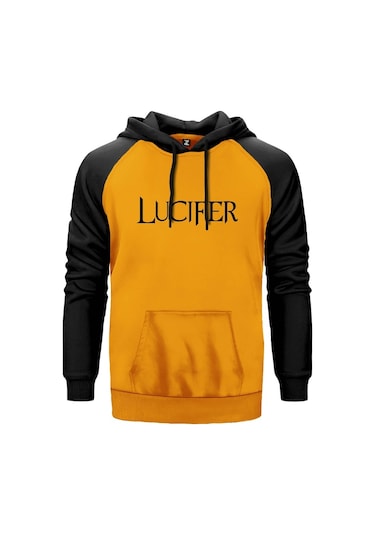 Lucifer Text Sarı Reglan Kol Unisex Sweatshirt Hoodie Sarı