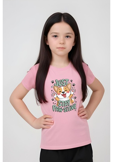 Just Stay Paw Baskılı Kız Çocuk Tişört Ve Eşofman Alt-üst Takım Açık Pembe