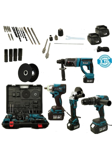 Rolwal Akülü El Aletleri Seti 21v 4 Amper - Şarjlı Hilti - Şarjlı Avuç Taşlama - Şarjlı Vidalama - Şarjlı Somun Sıkma