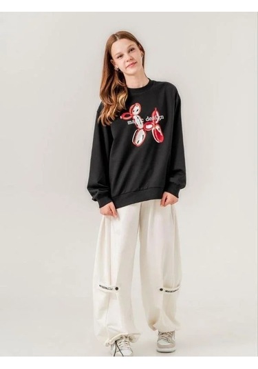Kız Çocuk İki İplik Magic Baskılı Tasarım Sweatshirt-14215 Siyah
