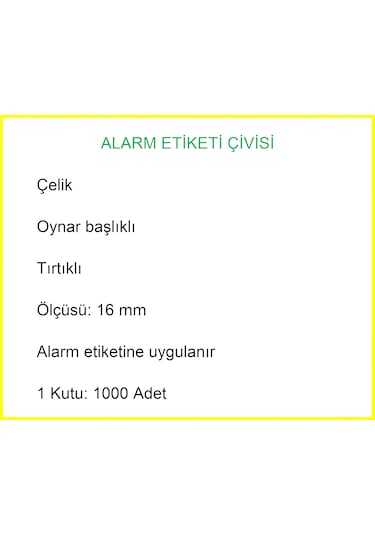 Alarm Etiketi Çivisi Metal Oynar Başlı 1000'li Kutu