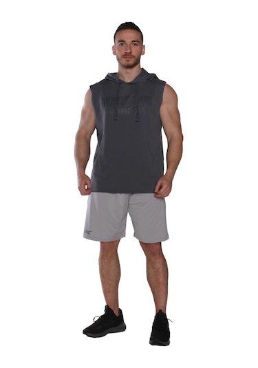 Musclecloth Training Club Kapüşonlu Kolsuz Sweatshirt Füme Gri