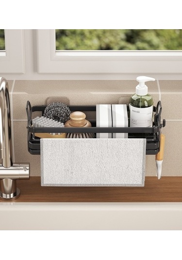 Dancemonkey Lichen Mutfak Drenaj Rafı, Sünger Bez Rafı, Lavabo Drenaj Sepeti Siyah İv Siyah