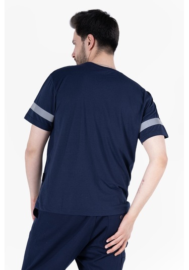 T 2830 Bisiklet Yaka Reflektörlü T-shirt Lacivert