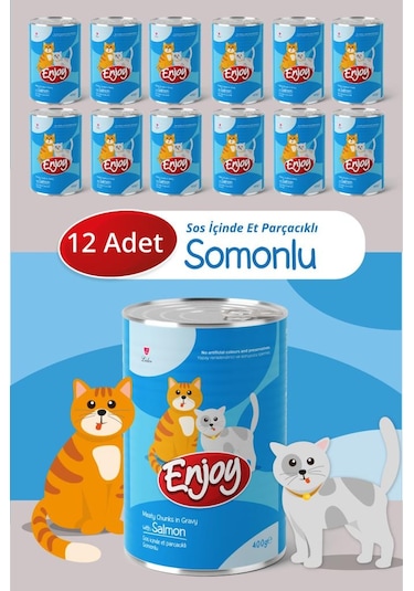 Enjoy Somonlu Kedi Konservesi Sos İçinde Et Parçacıklı 400 Gr X12