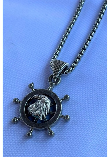 Kartal Dümen El İşçiliği Paslanmaz Çelik Zincir Erkek Kolye Gümüş