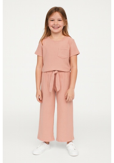 Kız Çocuk Pijama Altı Beli Lastikli Rahat Kalıp Yavruağzı