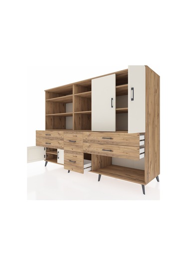 Kronos Dolap 10 Raflı 6 Çekmeceli 4 Kapaklı 220x59x163 Çam-aytaşı Çam-aytaşı/çam
