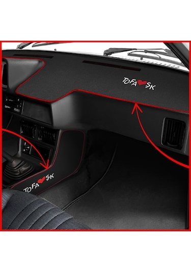 Tofaş Şahin Doğan Kartal Alçak Düşük Torpido Koruma & Vites Konsol Yan Kaplama Halısı - Nakışlı Siyah