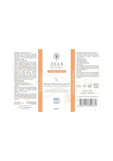 Alls Biocosmetics Organik Besleyici Prebiyotik Saç Kremi 100 ML