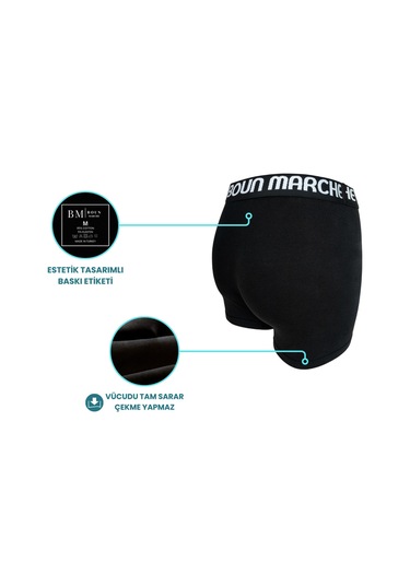 Boun Marche Erkek Boxer Likralı Premıum 6'lı Kutu Jones Mix