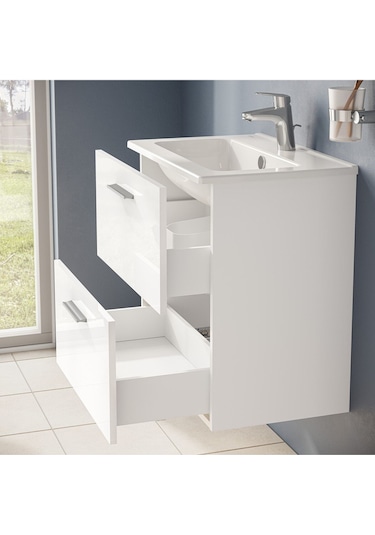 Mia 75021 Banyo Dolabı Seti, Çekmeceli, 60 Cm, Parlak Beyaz