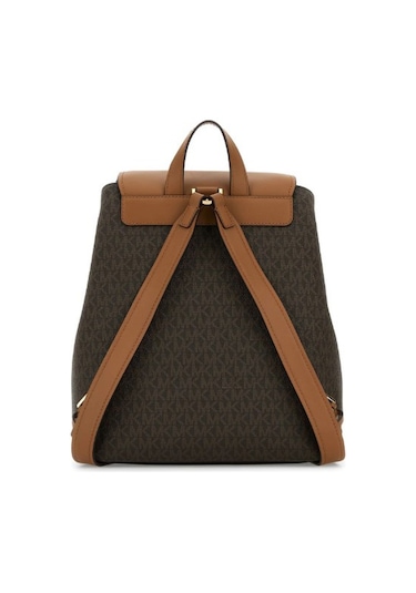 Kadın Monogram Desenli Kapaklı Yazı Logolu Sırt Çantası - Kahverengi Kahverengi