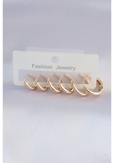 Pirinç Gold Renk Oval Küpe Seti Altın