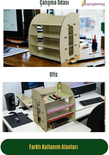 Masa Düzenleyici Organizer Evrak Rafı Masaüstü Organizer Model 6 - Açık Meşe