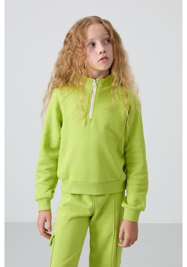Tommy Life Lime Yeşil Pamuklu İçi Tüylü Yumuşak Dokulu Standart Fit Nakışlı Kız Çocuk Eşofman Takım - 75159 Yeşil