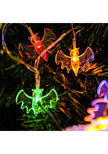 Shineyee Halloween Bat Led Işık Zinciri 6m 40led Renkli, Sürekli Ve Parıltı Modu, Batarya İle Çalışır Batarya Dahil Değil