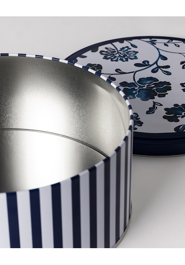 Liana Yuvarlak Metal Kutu - Büyük Boy - Mavi/beyaz 8684427192313