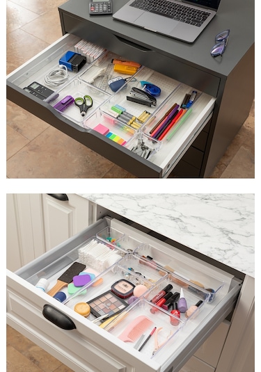 Vienev 8li Şeffaf Çekmece İçi Düzenleyici Organizer 2x B.k. Dkdrtgn K.kare 1x D.dkdrtgn B.kare