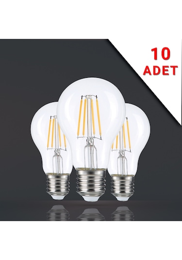 10 ADET LED FİLAMANLI E27 RUSTİK AMPUL 6 WATT 3000K GÜN IŞIĞI A60