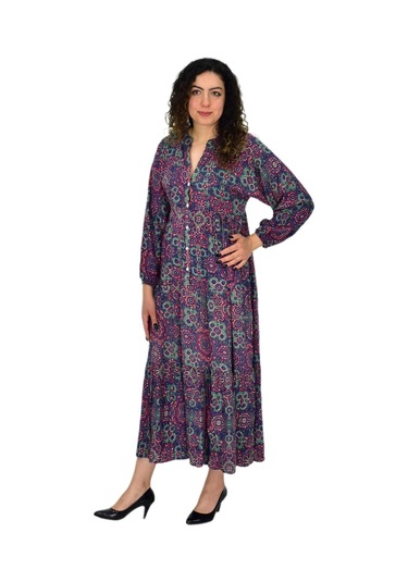 Kadın Empirme Uzun Kol Elbise Bgl-st04670 Mürdüm