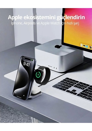 Aukey Lc-mc312-gy Magfusıon Z Qı2 15w Katlanabilir 3 Ü 1 Arada Mıknatıslı Kablosuz Şarj Cihazı Çok Renkli