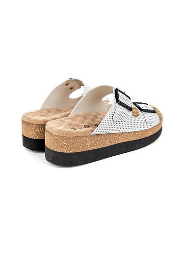 Muya Recast Anatomik Taban Topuk Dikeni Kadın Terlik Beyaz - Bej