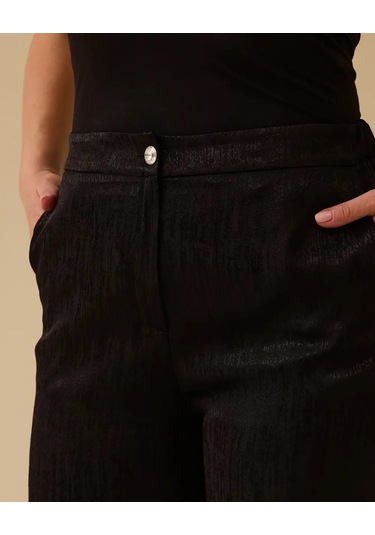 Büyük Beden Parlak Dokulu Geniş Paça Pantolon Gala-xi Siyah