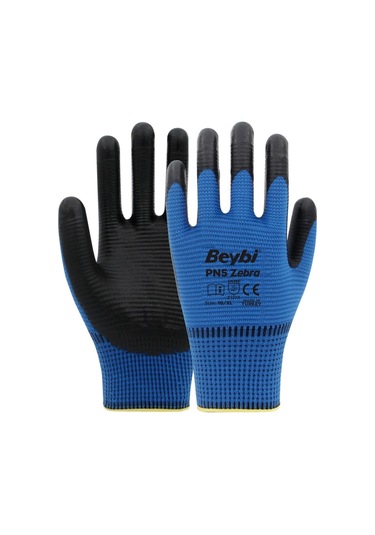 Beybi Nitril Pmk Pn5 Zebra Mavi Siyah 9 Beden 12li Paket En388 2
