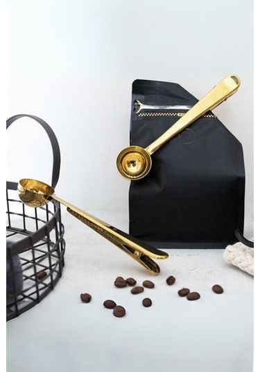 Büro Ev Ofis Mutfağı İçin 17cm Golden Çelik Mandallı Kahve Ölçü Kaşığı Gri