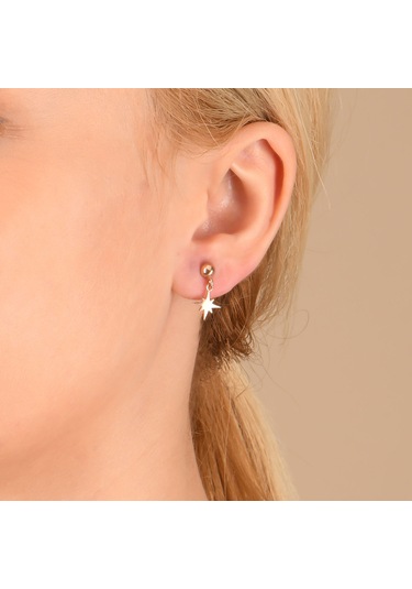 Taşsız Rose Altın Kaplama Sallantılı Kutup Yıldızı Gümüş Küpe