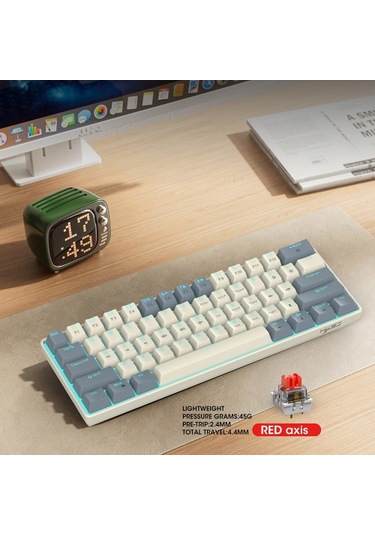 Kırmızı Anahtarlı Mekanik Klavye 61 Tuşlu Buz Mavisi Led Usb 2.0 Arm Core Tak Ve Çalıştır Oyun Ve Ofis İçin Kablolu Bilgisayar Klavyesi Ergonomik