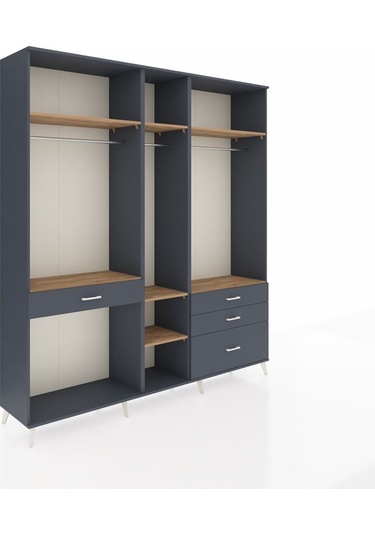 Hyperion Dolap 7 Raflı 4 Çekmeceli 3 Askılı 220x44x243 Antrasit-çam/antrasit Atlas Çam/antrasıt