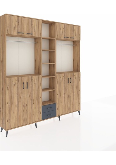 Arges Dolap 14 Raflı 2 Çekmeceli 2 Askılı 220x30x243 Çam-çam/antrasit Atlas Çam/antrasıt
