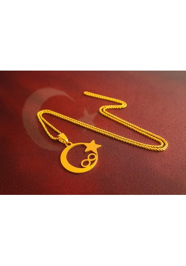 Şık Ve Anlamlı Tasarım, Kararma Yapmaz, Hediye Kutulu Altın Renk Hilal Yıldız Sonsuzluk Kolye altın